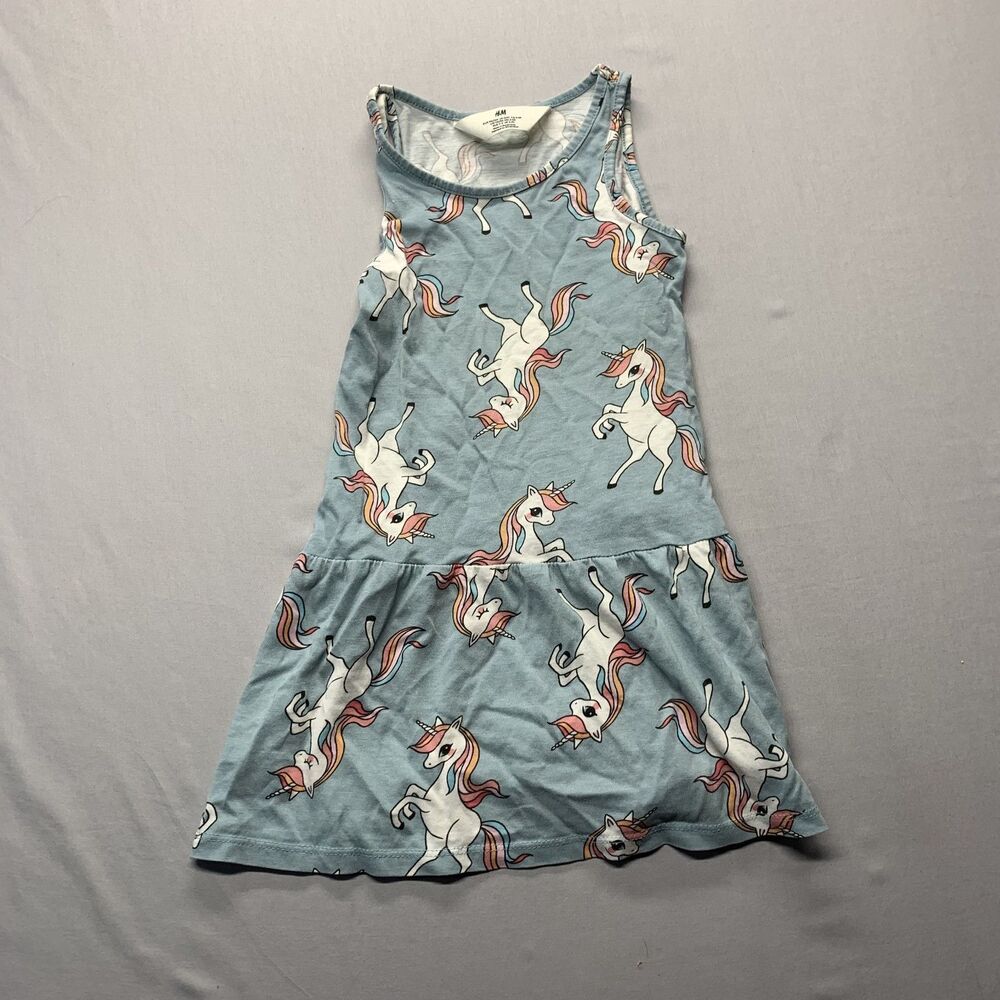H&M Girls Light Blue Unicorn Dress Size 3/4T Sleeveless